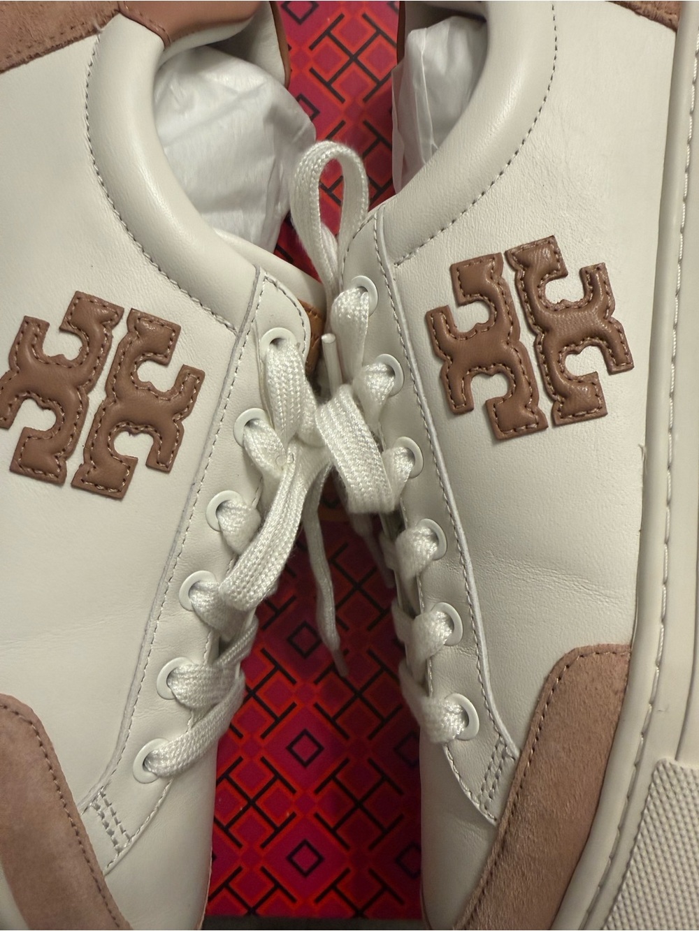 🌸🌸Tory Burch Pink Moon/Malva/Snow White Color Block Bari Nappa Sneaker Size 8